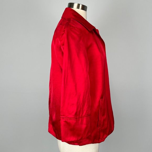 Louben Red Satin Open Front Blazer Jacket Linen Cotton Blend size 10 - Picture 5 of 10